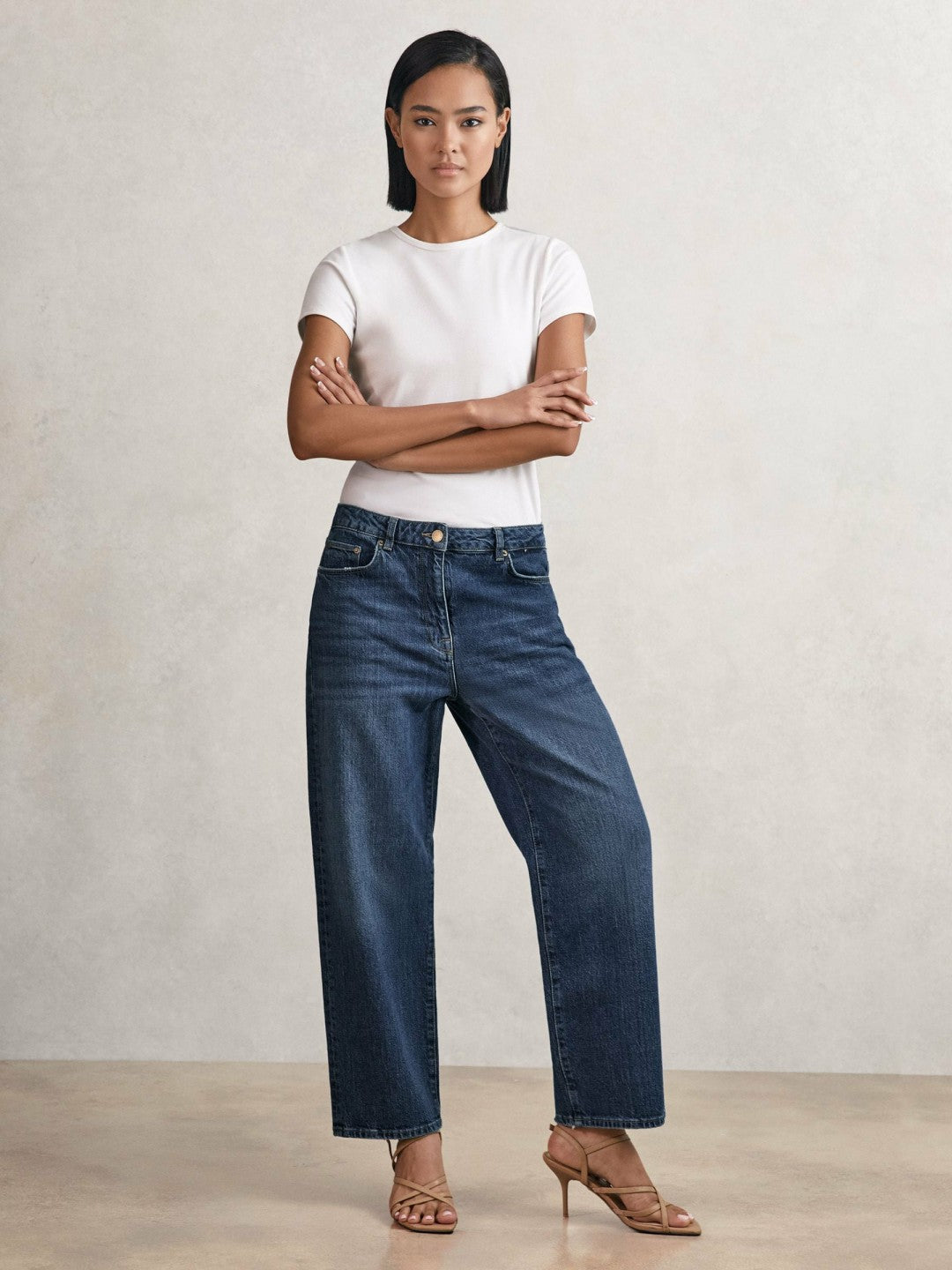 Petite Mid-Rise Straight-Leg Jeans Mid Blue | Womens