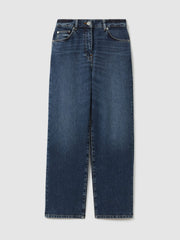 Petite Mid-Rise Straight-Leg Jeans Mid Blue | Womens
