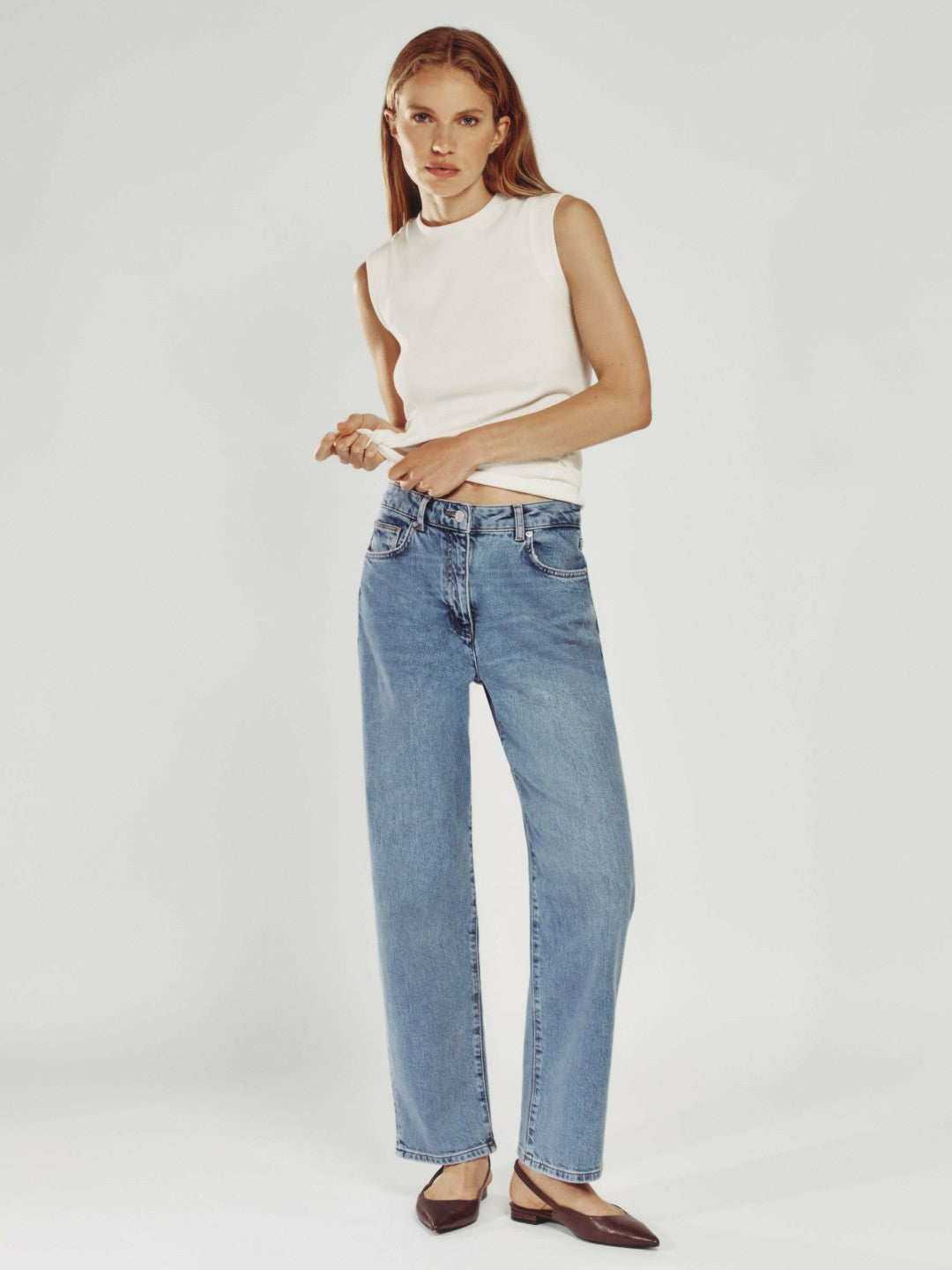 Petite Mid-Rise Straight-Leg Jeans Light Blue | Womens