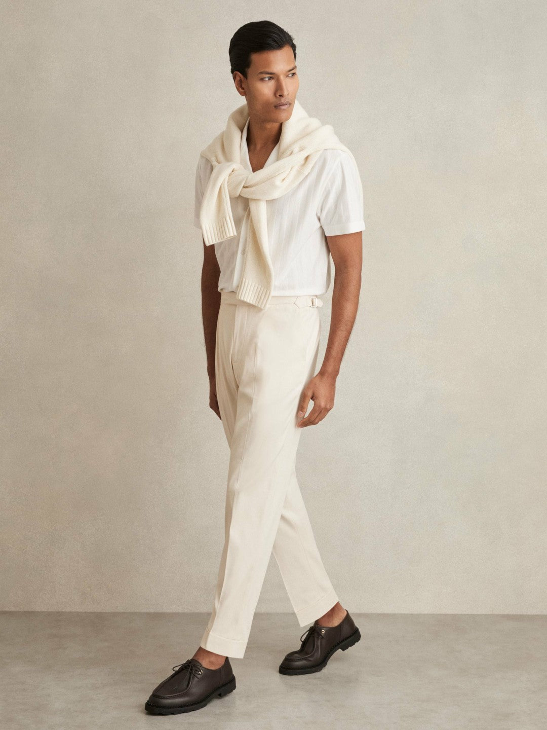Cotton-Blend Tapered Trousers Stone | Mens