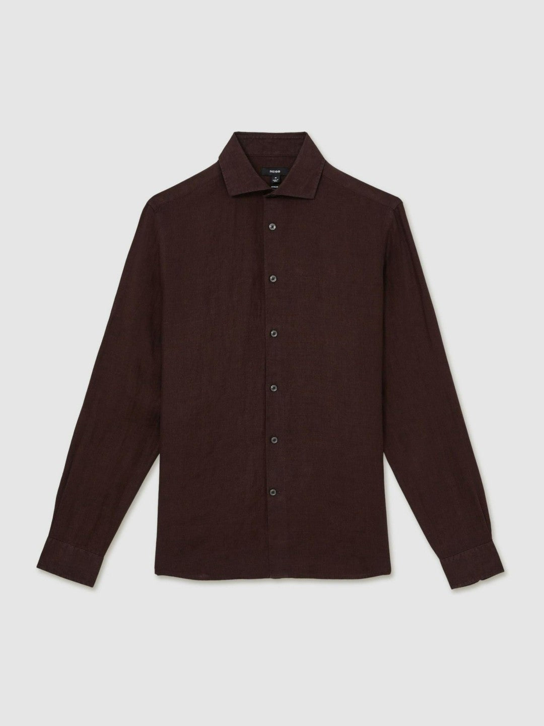 Linen Button-Through Shirt Dark Brown | Mens