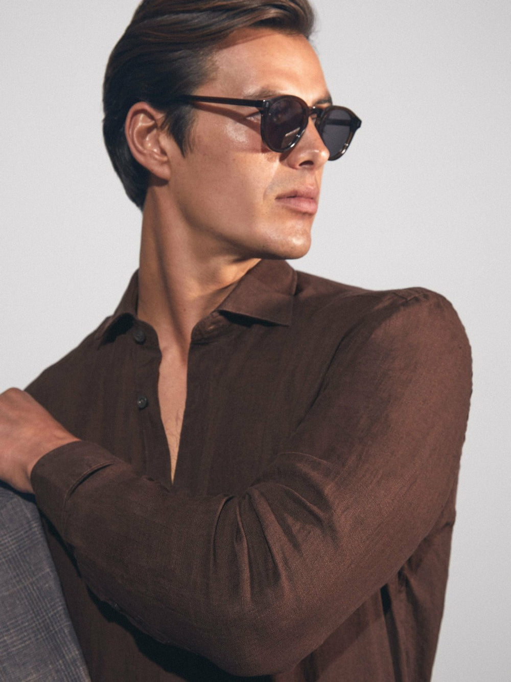 Linen Button-Through Shirt Dark Brown | Mens