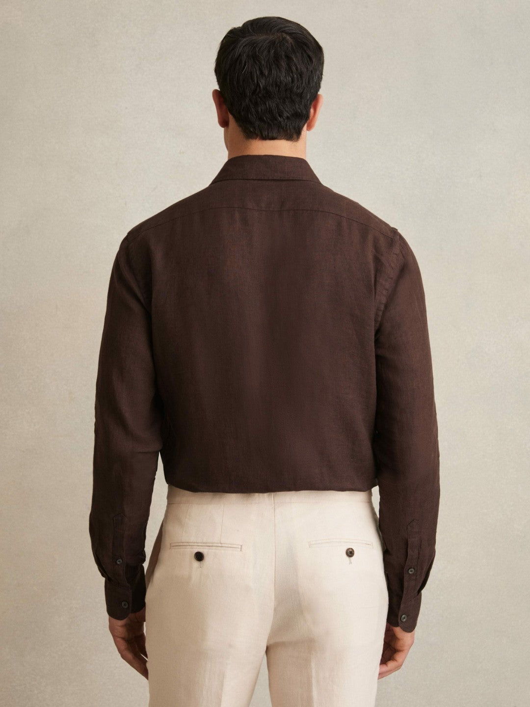 Linen Button-Through Shirt Dark Brown | Mens
