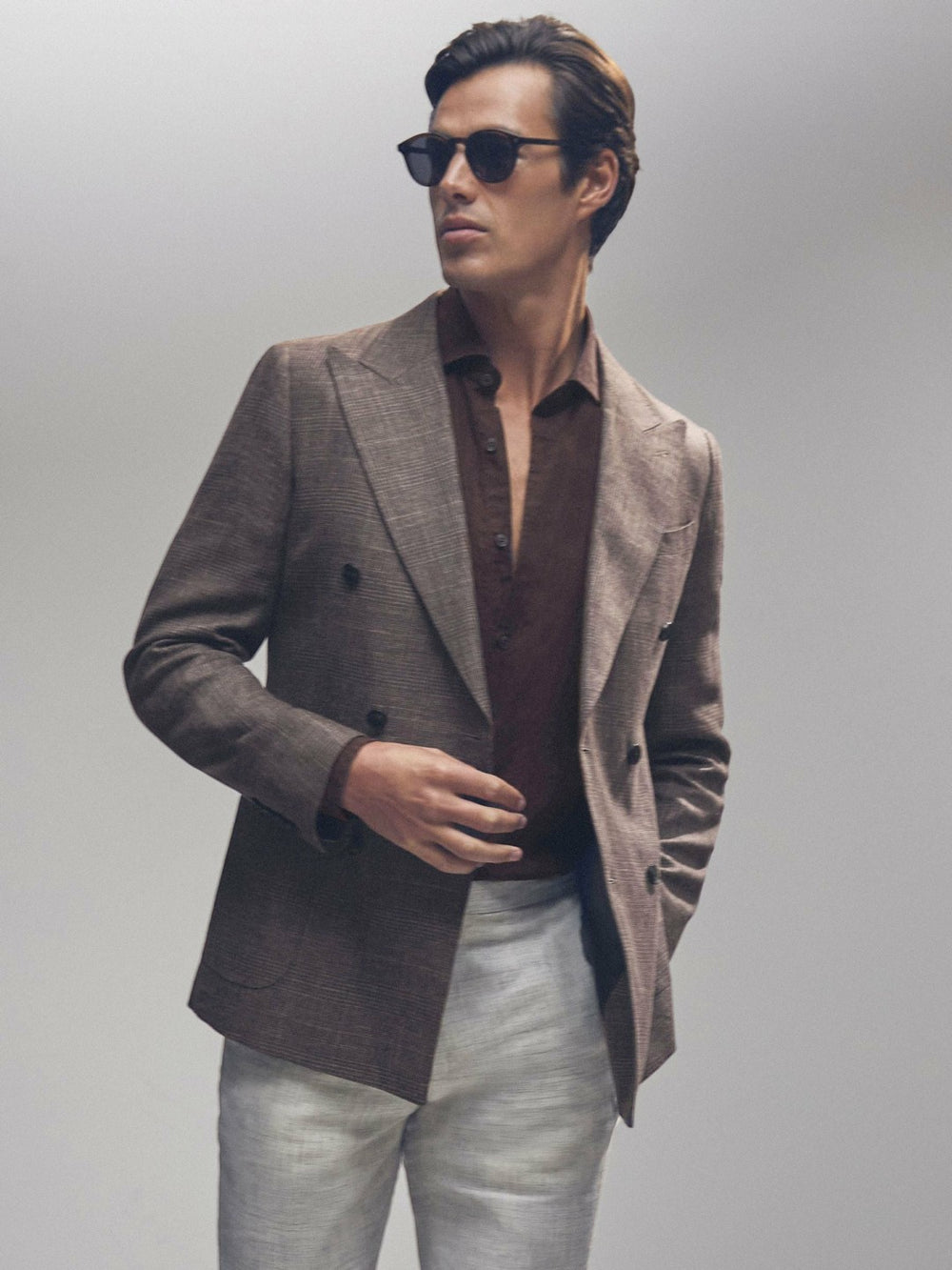 Linen Button-Through Shirt Dark Brown | Mens