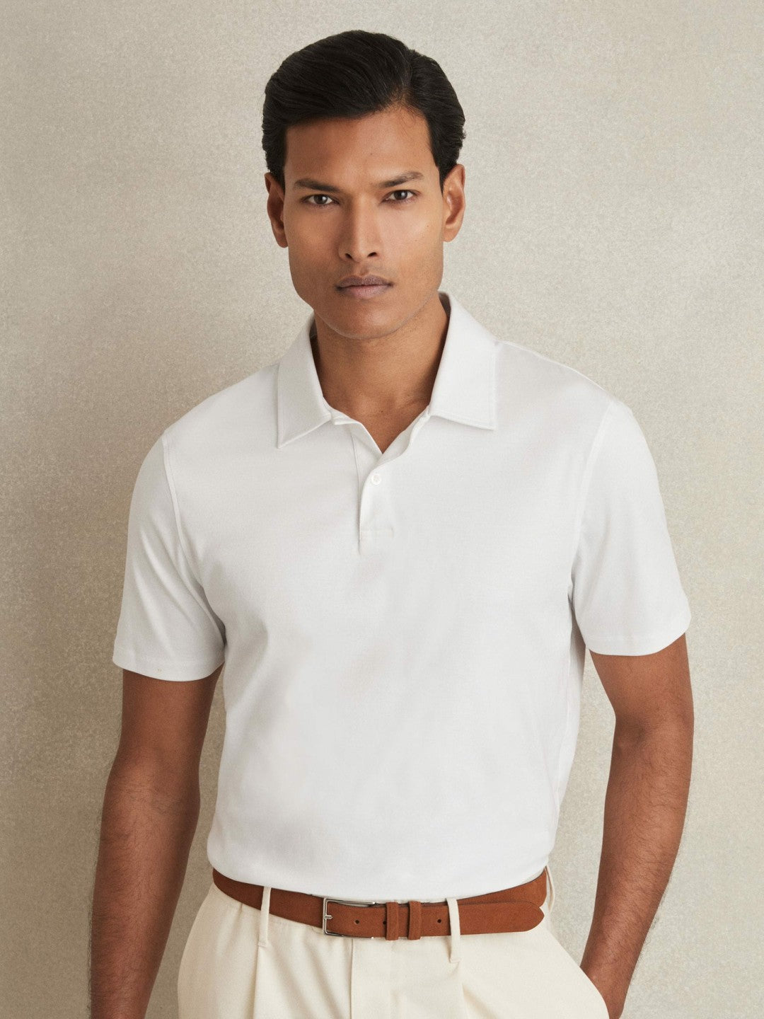 Cotton Short-Sleeve Polo Shirt White | Mens
