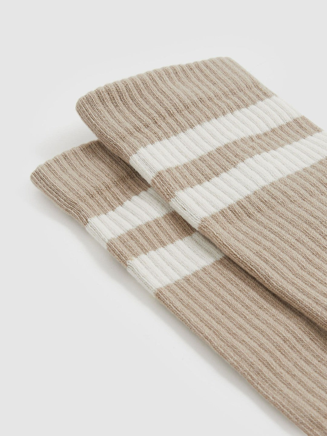 Cotton-Blend Double-Stripe Socks Taupe/Ecru | Mens