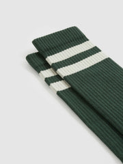 Cotton-Blend Double-Stripe Socks Pine Green/Ecru | Mens
