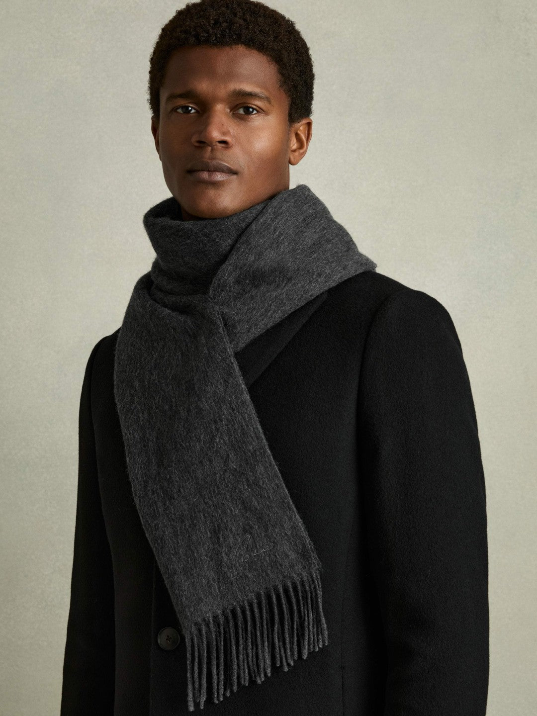 Wool and Cashmere Scarf Charcoal | Mens
