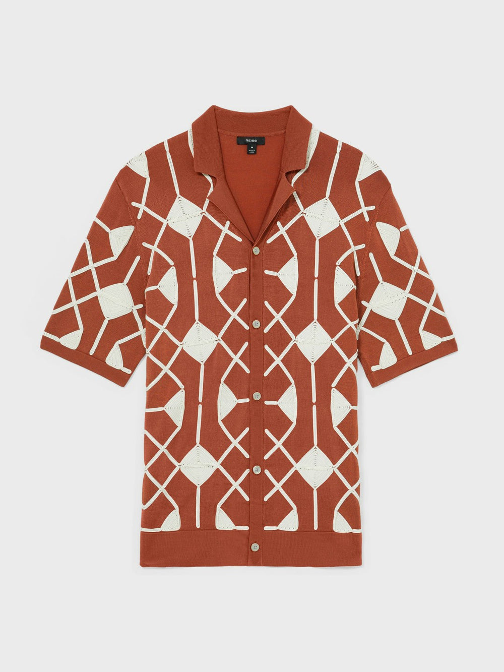 Geometric Embroidery Knit Shirt Paprika Red | Mens