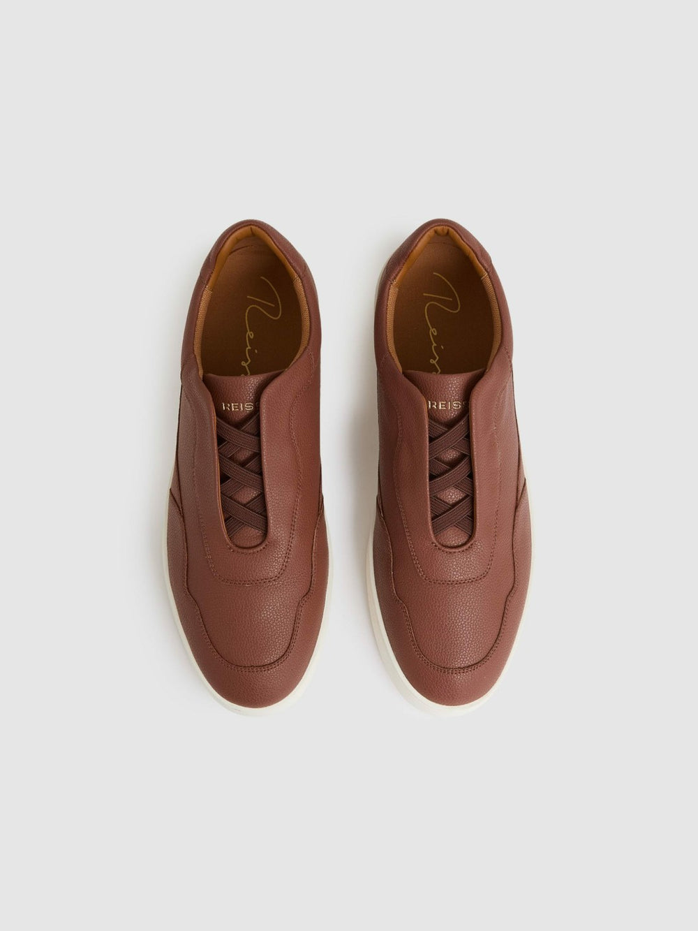 Leather Elasticated-Lace Trainers Terracotta Brown | Mens