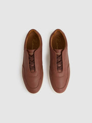 Leather Elasticated-Lace Trainers Terracotta Brown | Mens