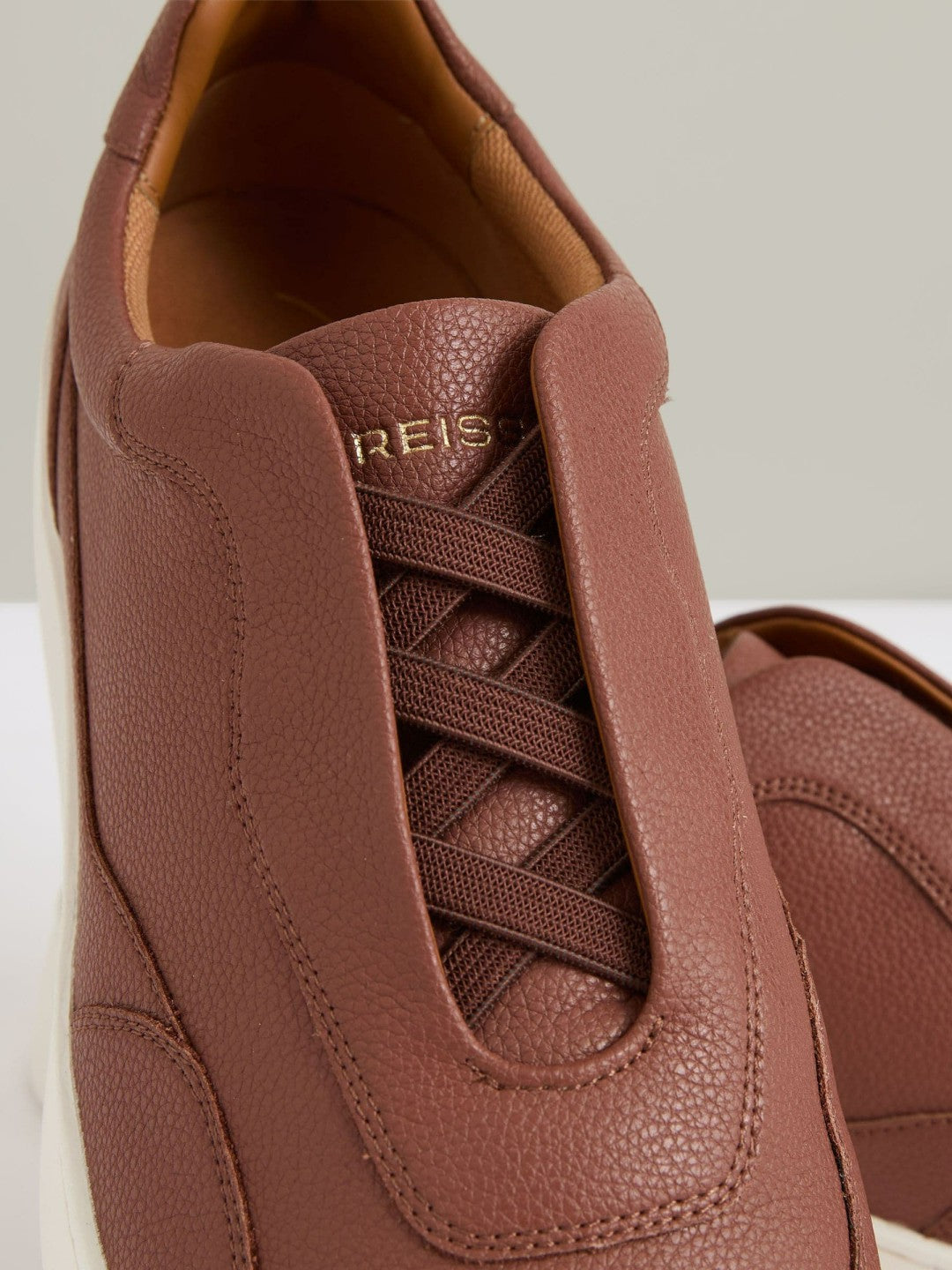 Leather Elasticated-Lace Trainers Terracotta Brown | Mens