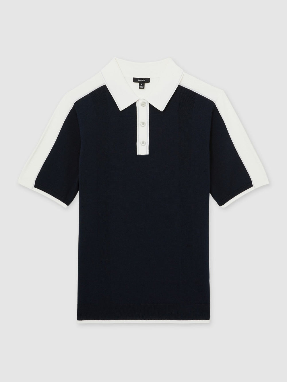 Colour-Block Knit Polo Shirt Navy/White | Mens