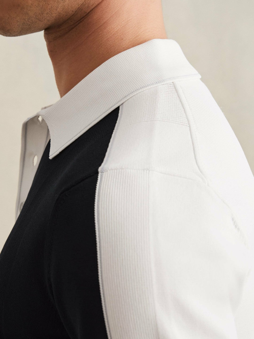 Colour-Block Knit Polo Shirt Navy/White | Mens