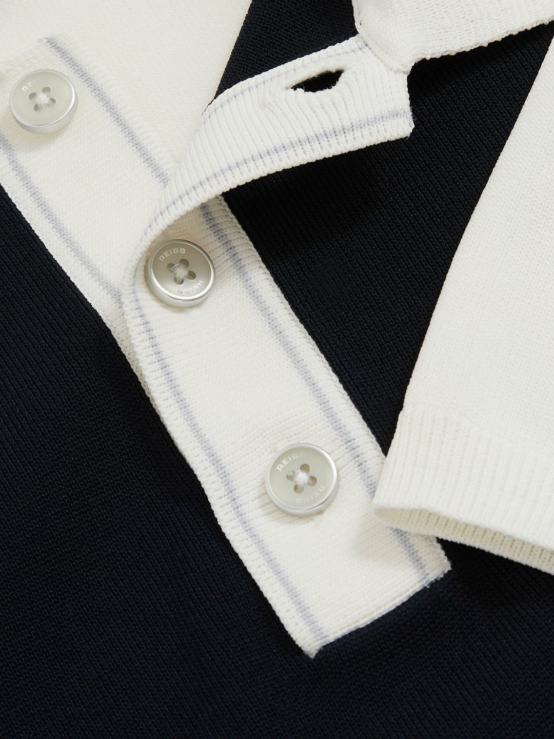Colour-Block Knit Polo Shirt Navy/White | Mens