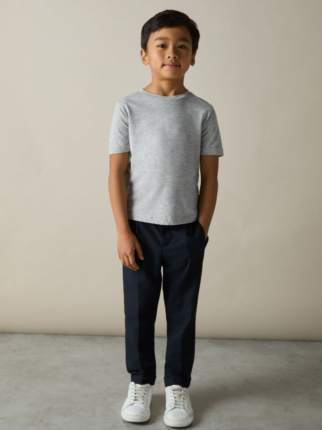3-9 yrs Cotton Crew-Neck T-Shirts 3 Pack White/Navy/Soft Grey | Children