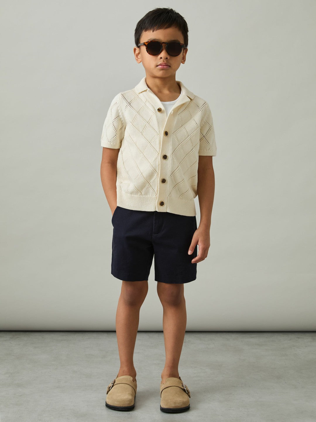 3-9 yrs Cotton Blend Diamond Knit Shirt Off White | Children