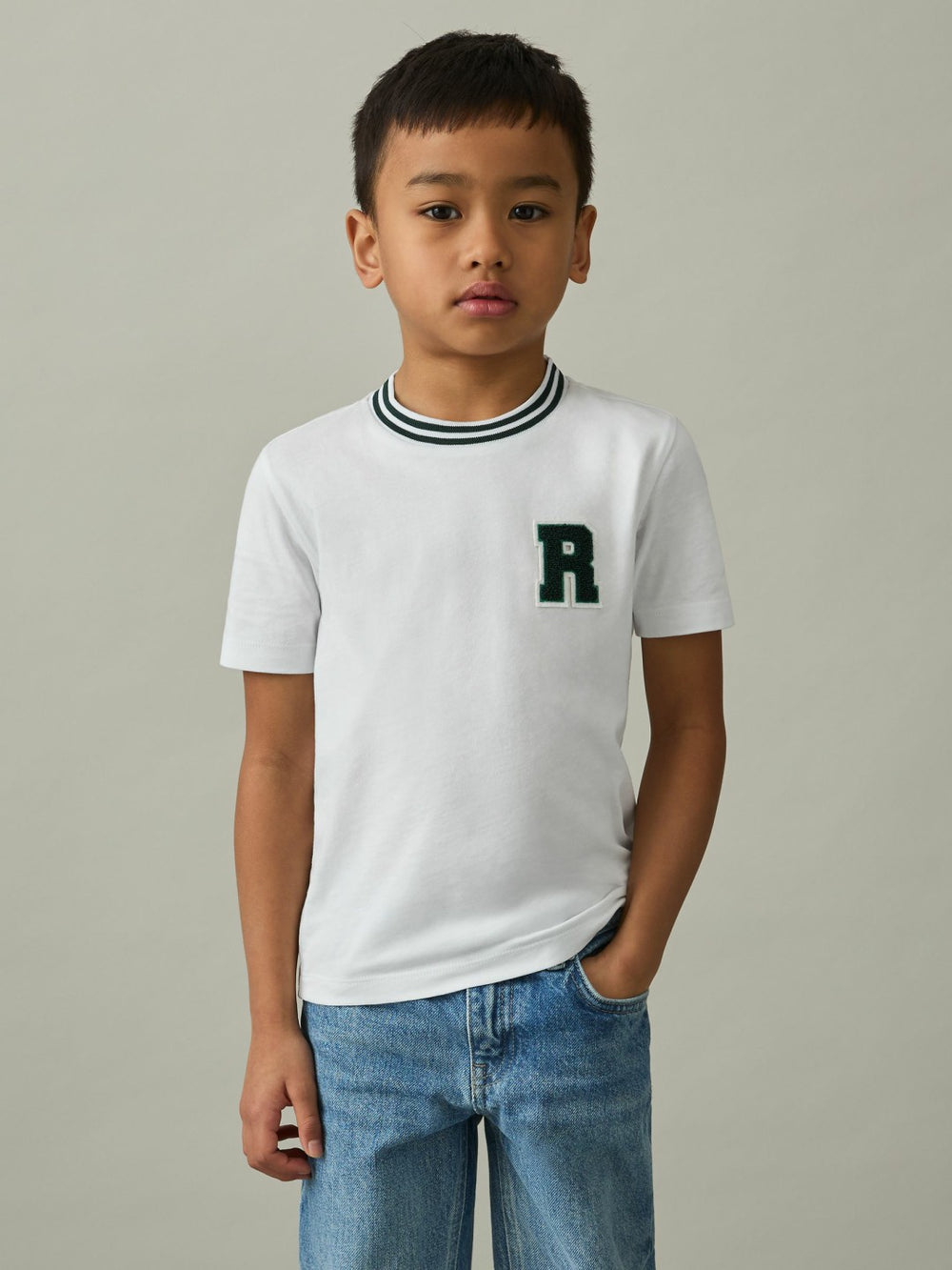 9-13 yrs Cotton Letter Patch T-Shirt White | Children
