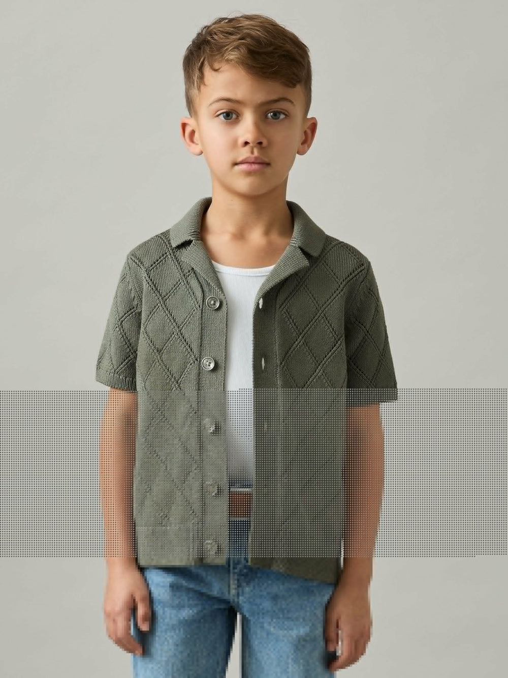 3-9 yrs Cotton Blend Diamond Knit Shirt Dark Sage | Children
