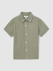 3-9 yrs Short Sleeve Linen Shirt Thyme Green | Children