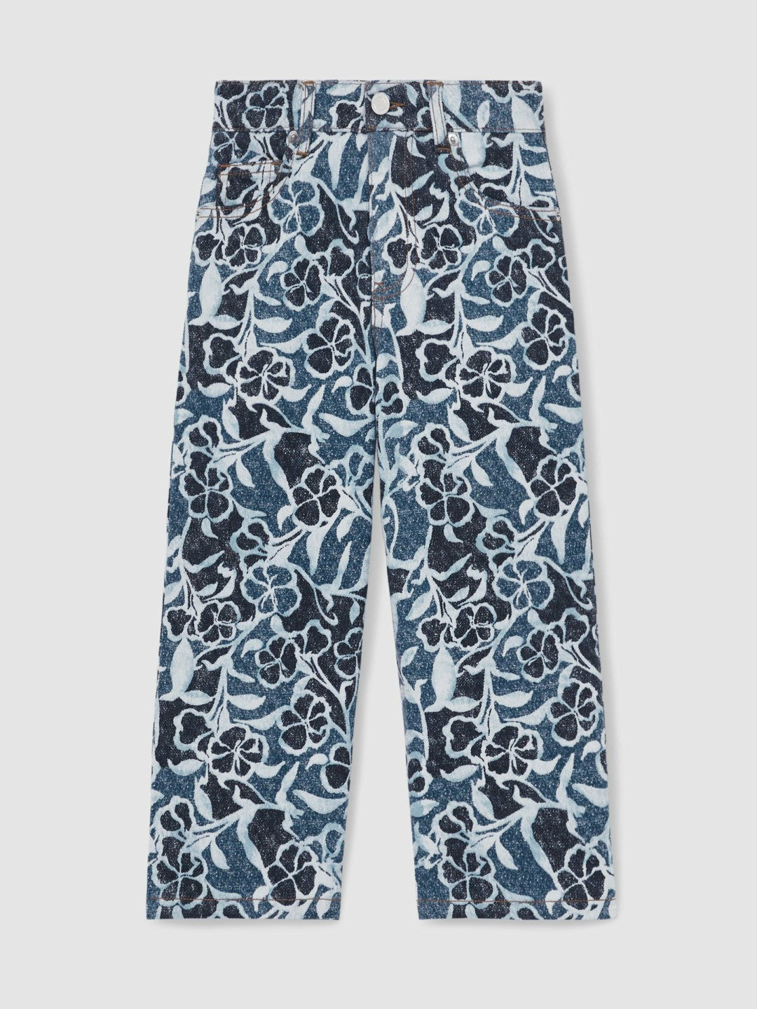 9-13 yrs Floral-Print Straight-Leg Jeans Blue | Children
