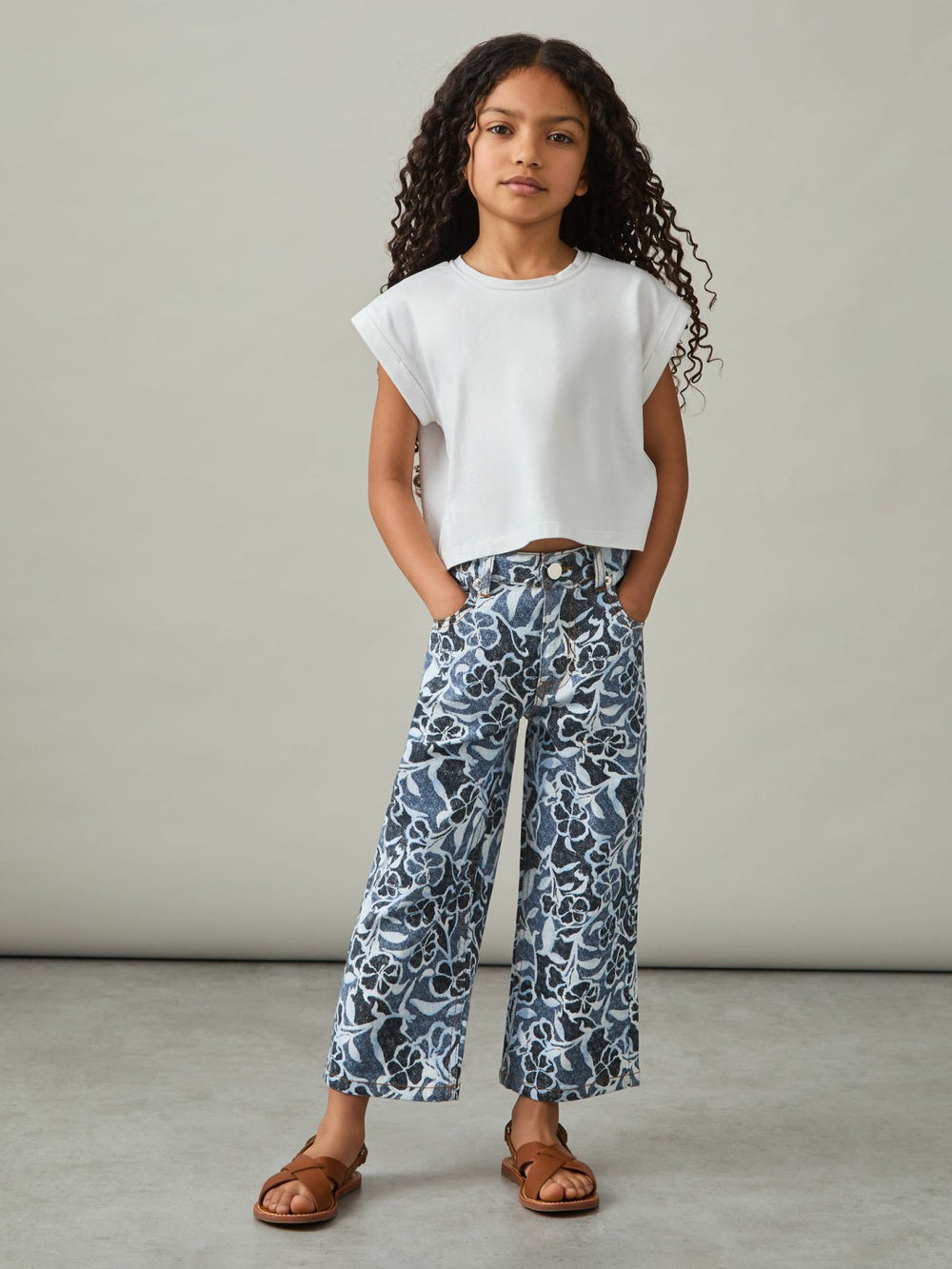 9-13 yrs Floral-Print Straight-Leg Jeans Blue | Children