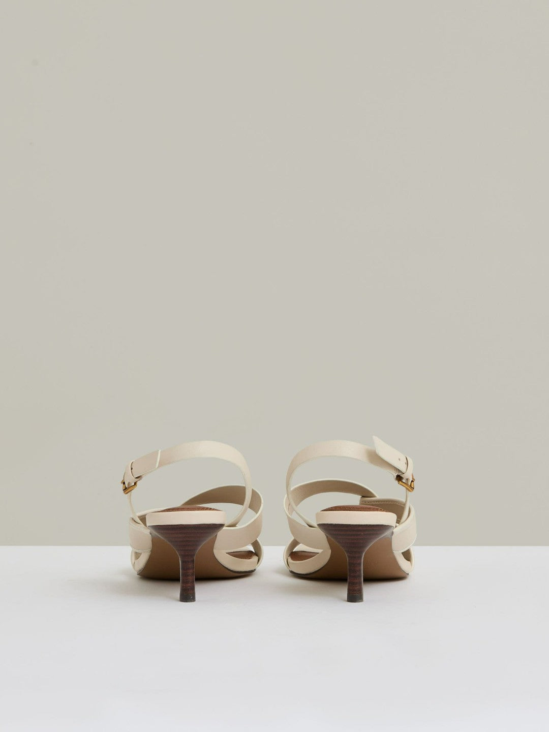Leather Link-Strap Low-Heel Sandals Off White | Womens