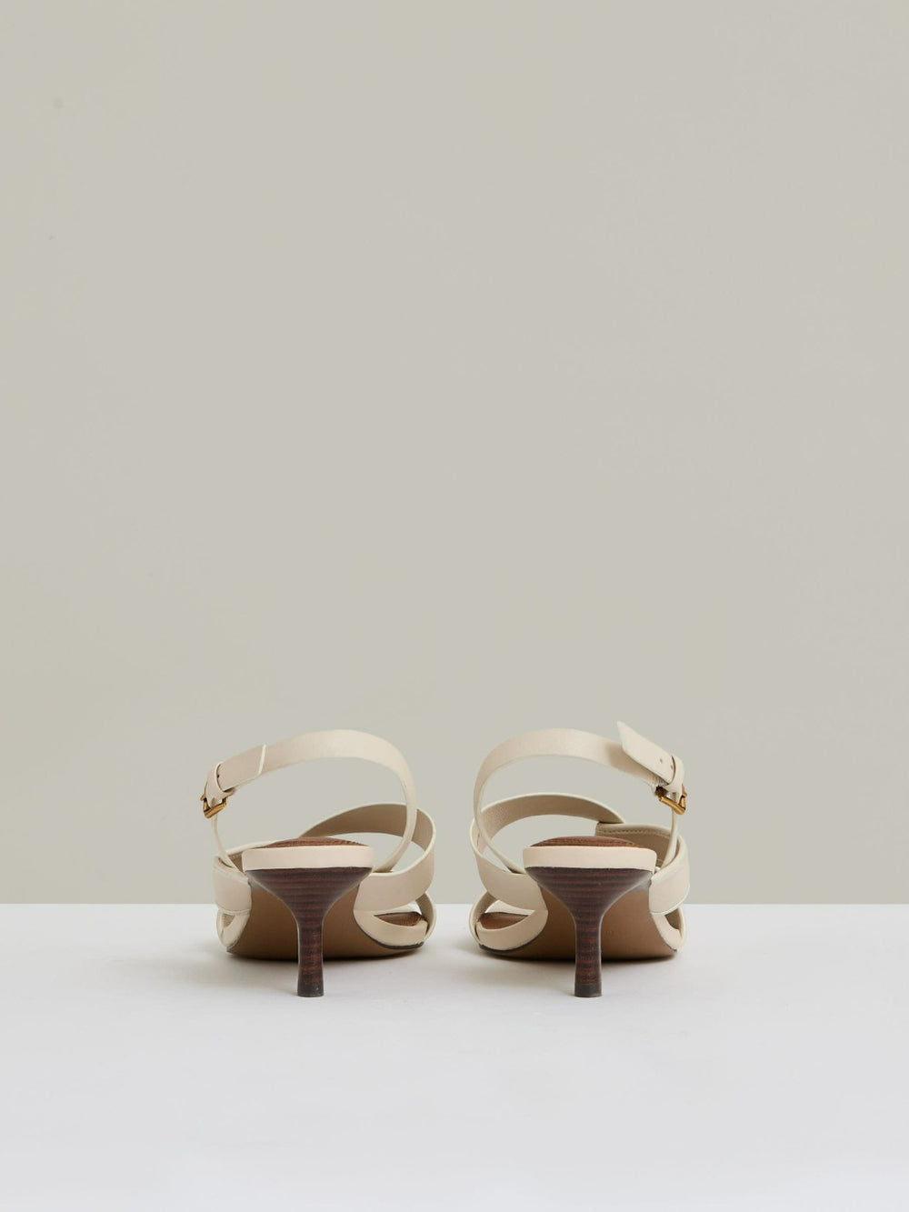 Leather Link-Strap Low-Heel Sandals Off White | Womens