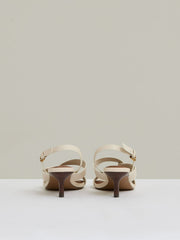 Leather Link-Strap Low-Heel Sandals Off White | Womens