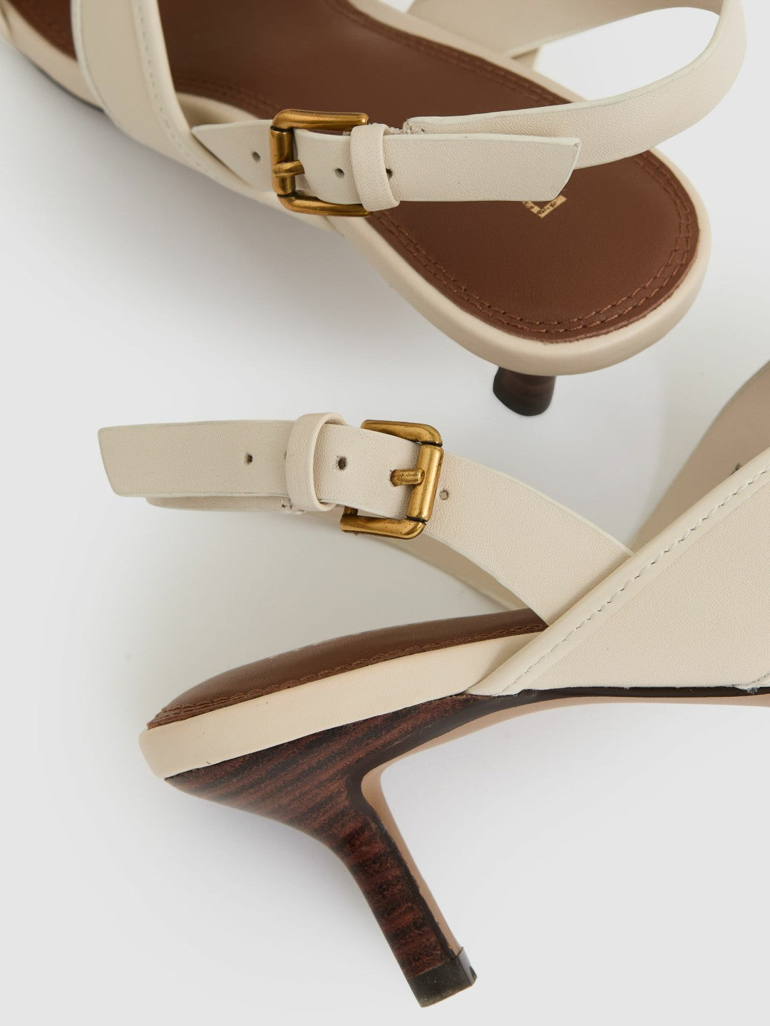 Leather Link-Strap Low-Heel Sandals Off White | Womens