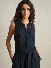 Petite Wide-Leg Belted Jumpsuit Navy | Womens