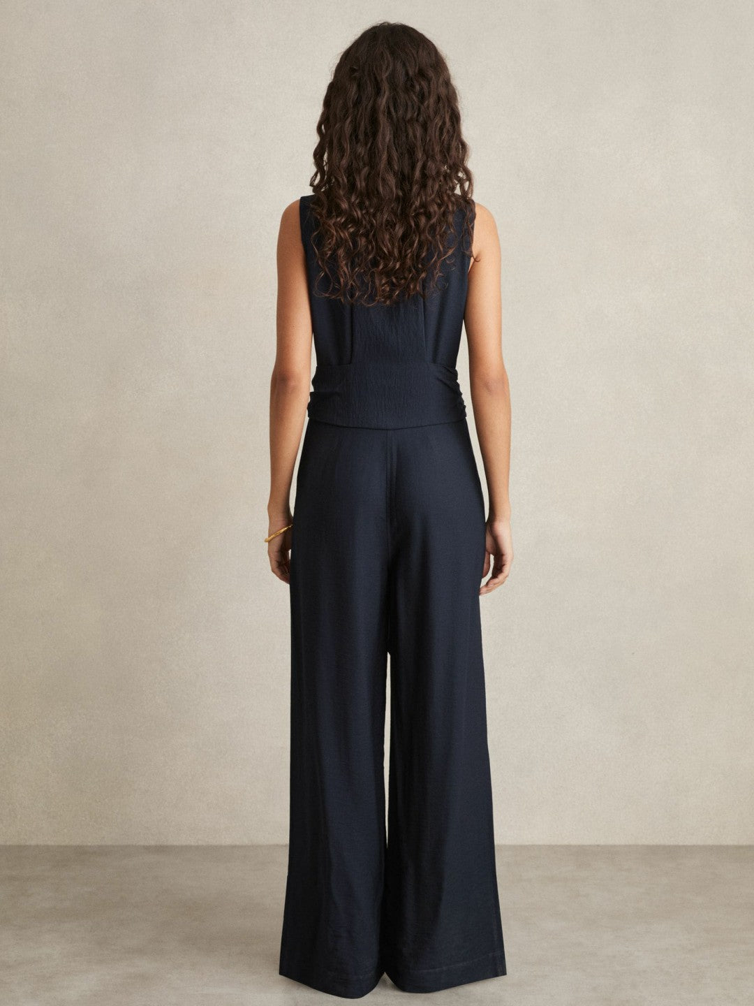 Petite Wide-Leg Belted Jumpsuit Navy | Womens