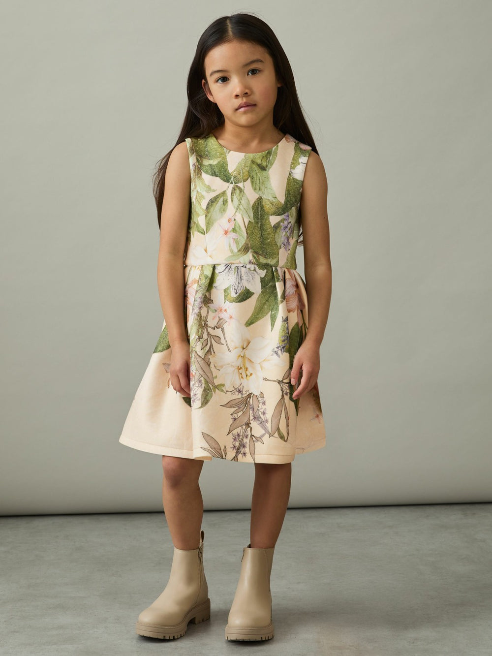 4-9 yrs Floral Scuba Sleeveless Dress Pink Print | Children