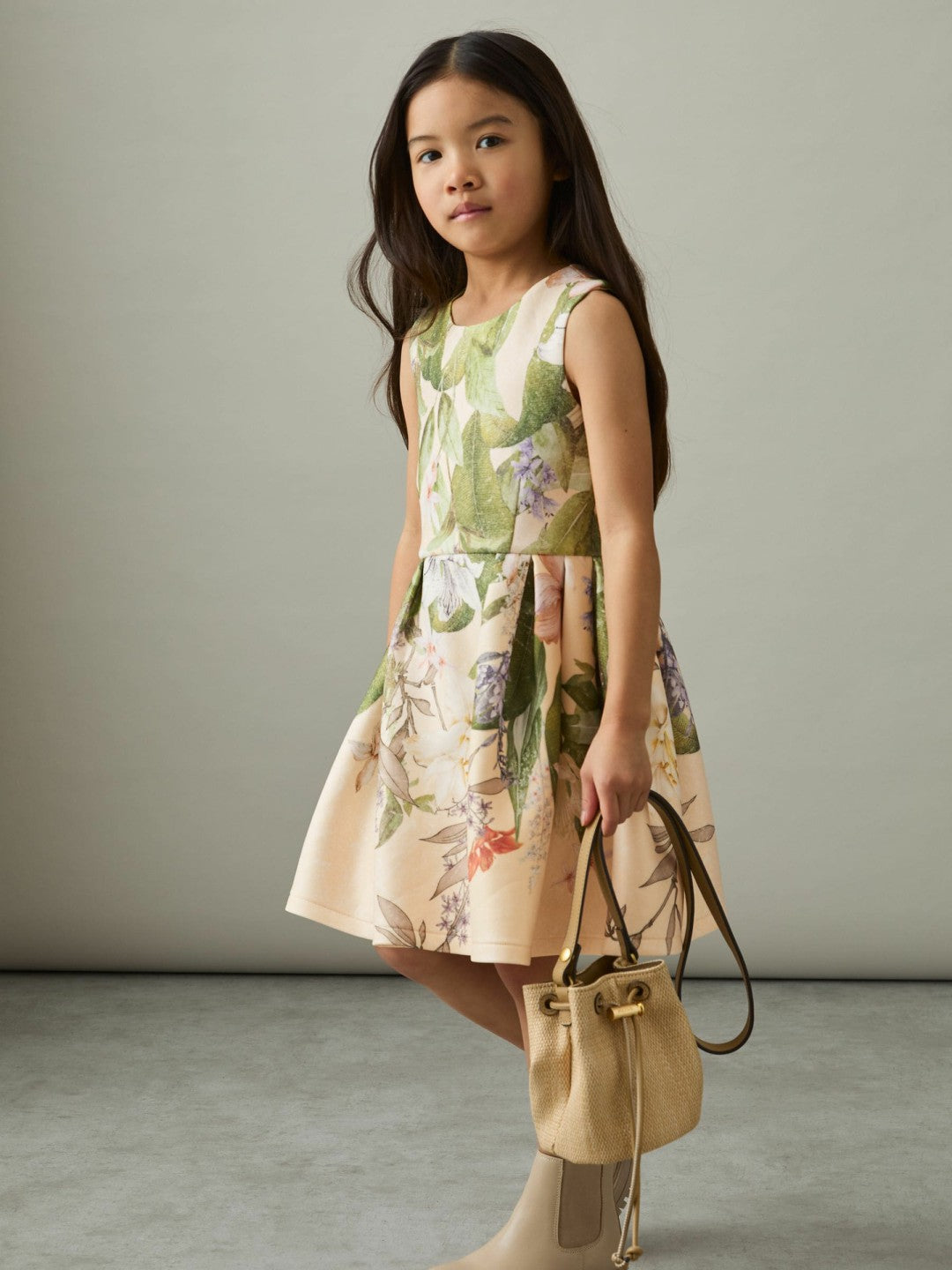 4-9 yrs Floral Scuba Sleeveless Dress Pink Print | Children