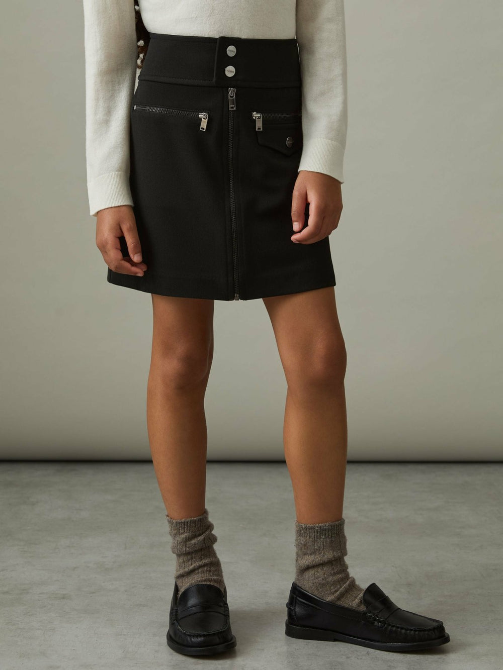 13-14 yrs Piqué Zip-Detail Mini Skirt Black | Children