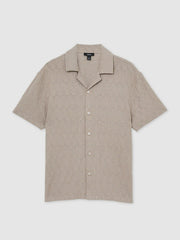 Cotton Textured Cuban-Collar Shirt Mink Brown | Mens