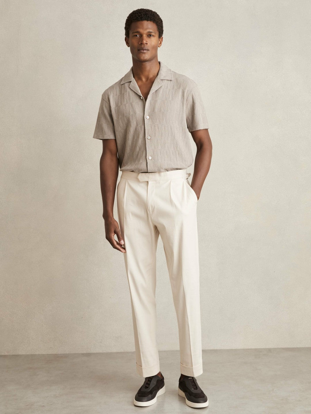 Cotton Textured Cuban-Collar Shirt Mink Brown | Mens