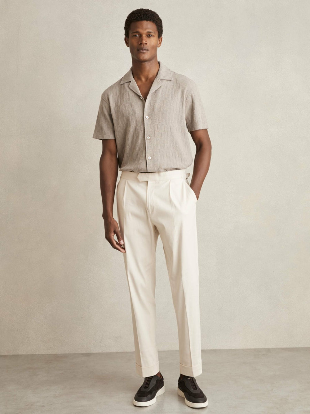 Cotton Textured Cuban-Collar Shirt Mink Brown | Mens