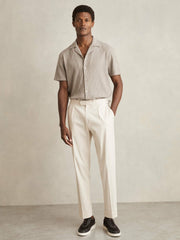 Cotton Textured Cuban-Collar Shirt Mink Brown | Mens
