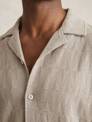Cotton Textured Cuban-Collar Shirt Mink Brown | Mens