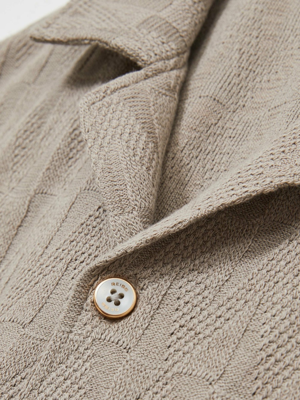 Cotton Textured Cuban-Collar Shirt Mink Brown | Mens