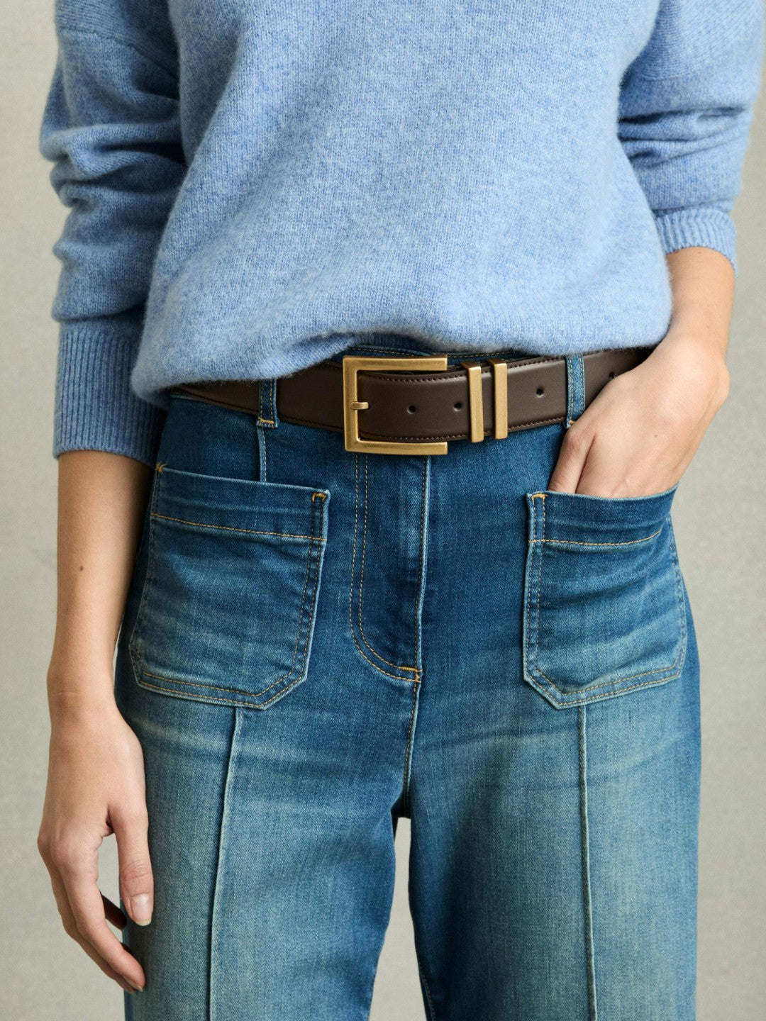 Leather Square Buckle Belt Chocolate | Womens