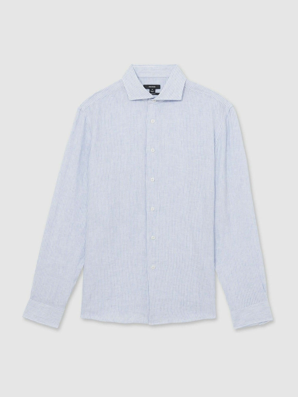 Linen Striped Long Sleeve Shirt Soft Blue/White Fine Stripe | Mens