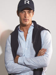 Linen Striped Long Sleeve Shirt Soft Blue/White Fine Stripe | Mens