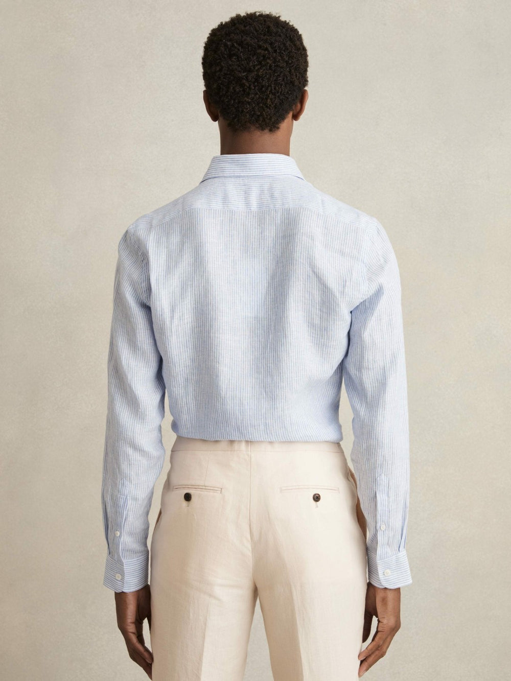 Linen Striped Long Sleeve Shirt Soft Blue/White Fine Stripe | Mens