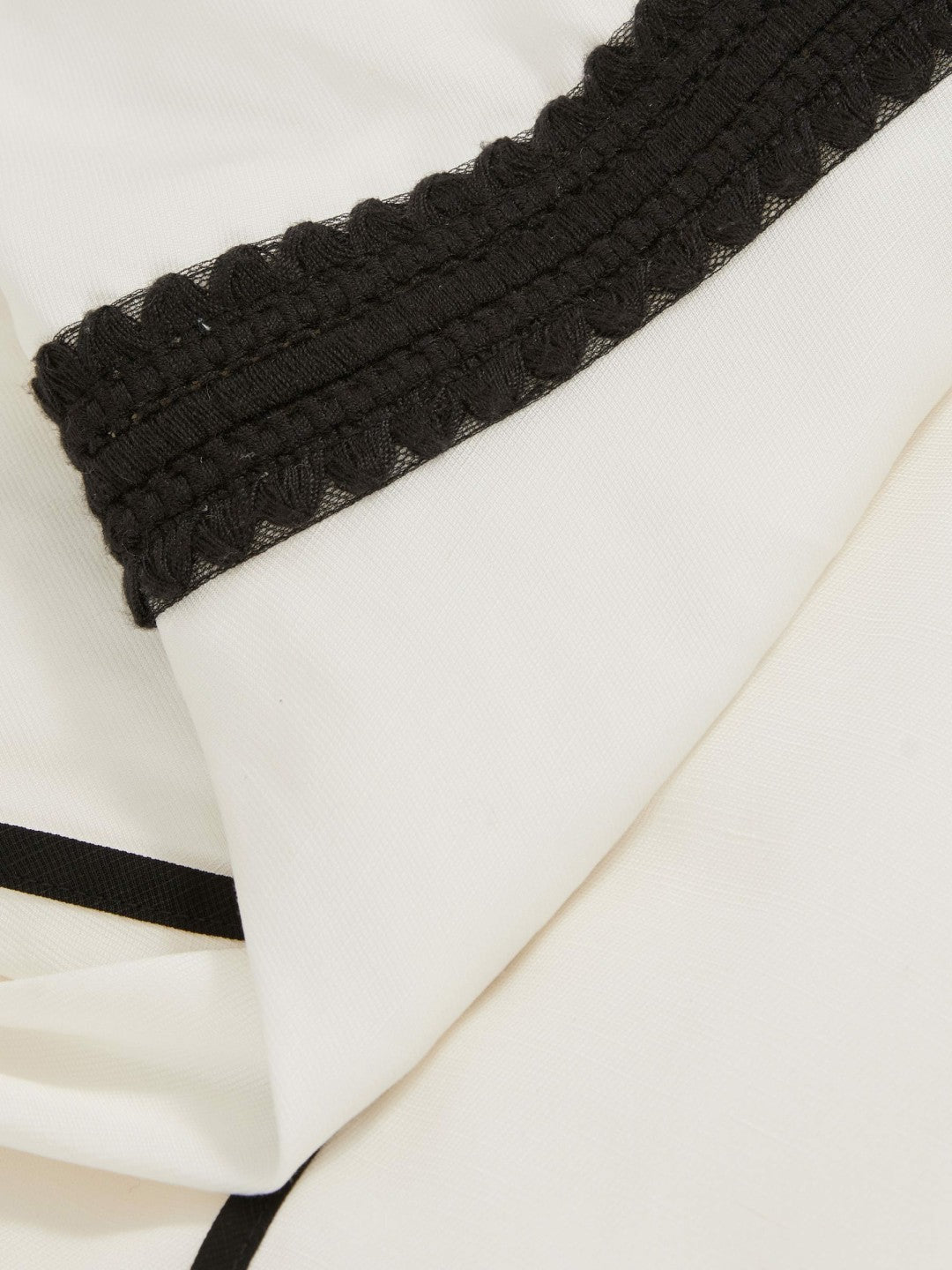 Contrast Trim Flared Midi Dress With Linen Ivory/Black | Womens