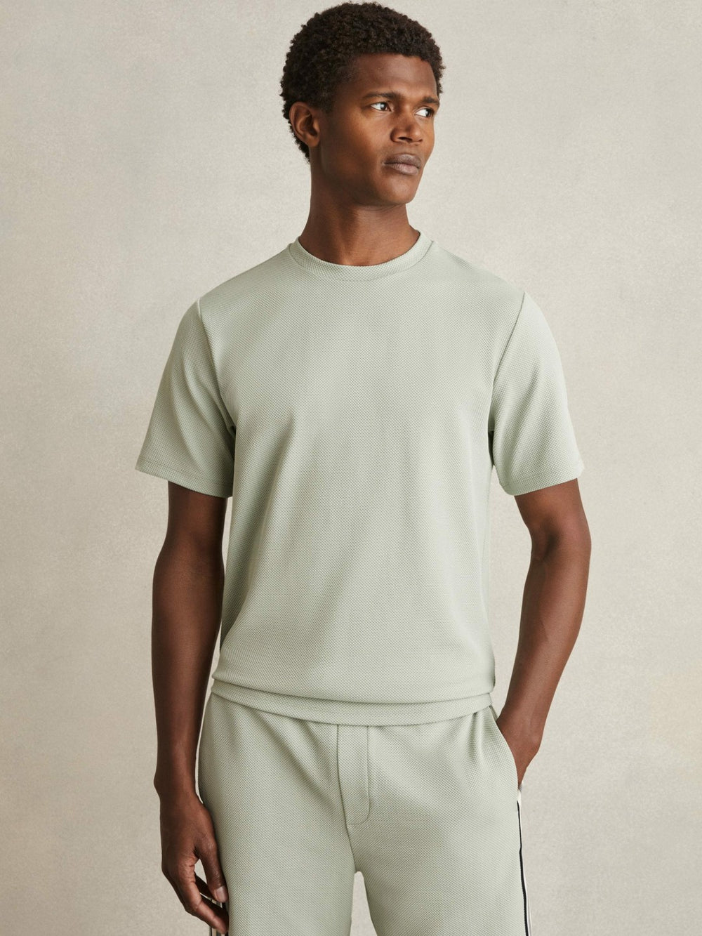 Textured Crew-Neck T-Shirt Sage Green | Mens