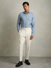 Linen Striped Long Sleeve Shirt Airforce Blue/White Bengal Stripe | Mens