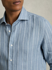 Linen Striped Long Sleeve Shirt Airforce Blue/White Bengal Stripe | Mens