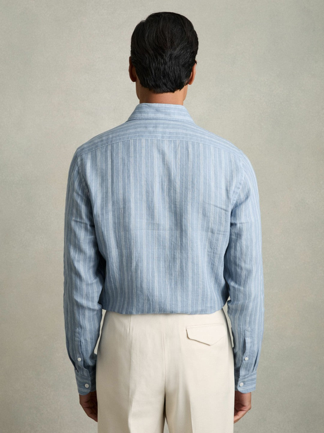 Linen Striped Long Sleeve Shirt Airforce Blue/White Bengal Stripe | Mens